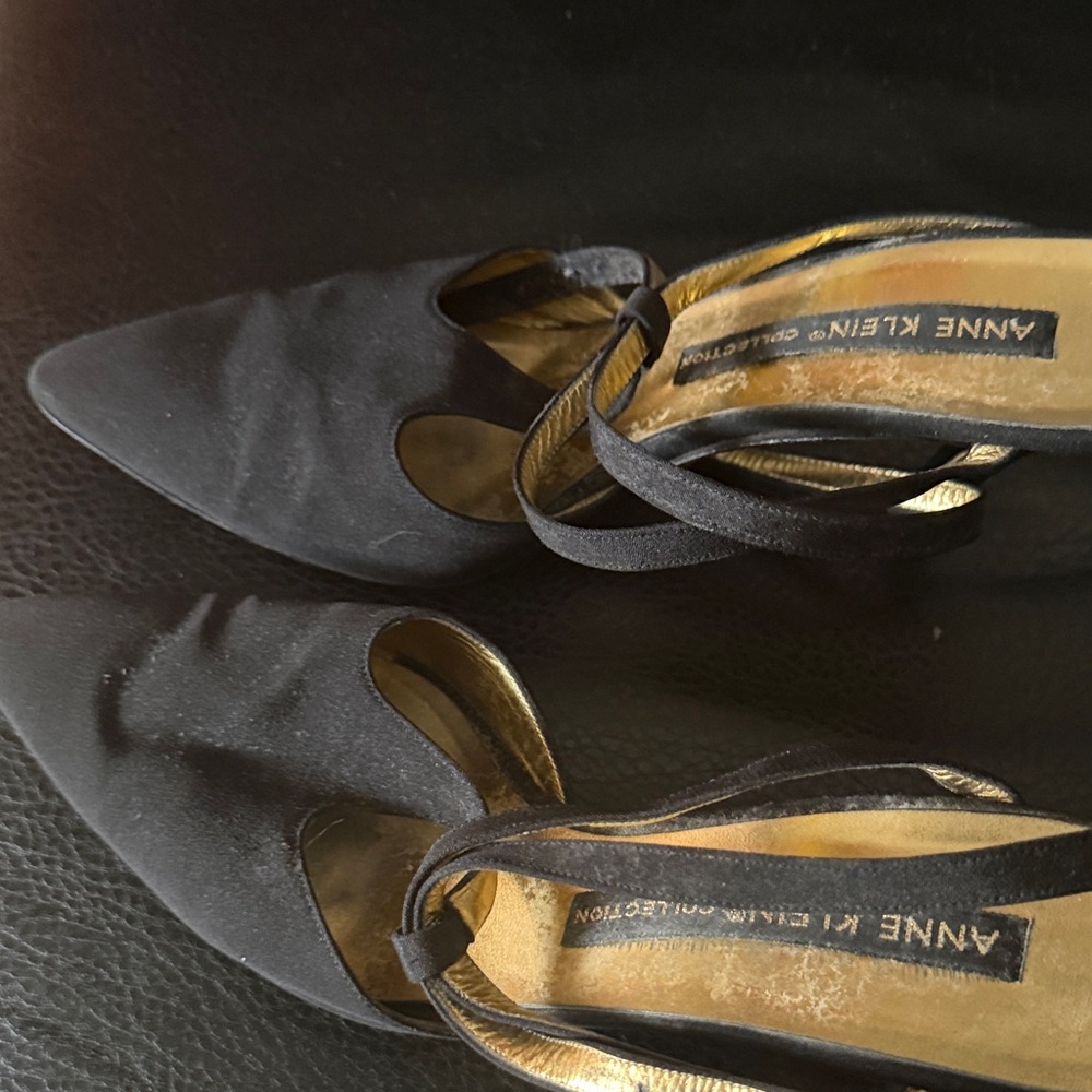Anne Klein Black and Gold Heels